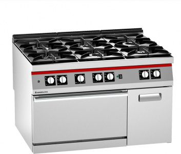 Плита газовая 6 горелок Angelo Po 2N1FAGV с конвективным газовым духовым шкафом и нейтральным шкафом
