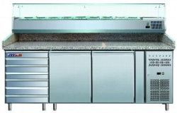 Стол холодильный Cooleq PZ2610TN-VRX380 гранит для пиццы на 428л, витрина (+2...+8) 7ящ/2дв.